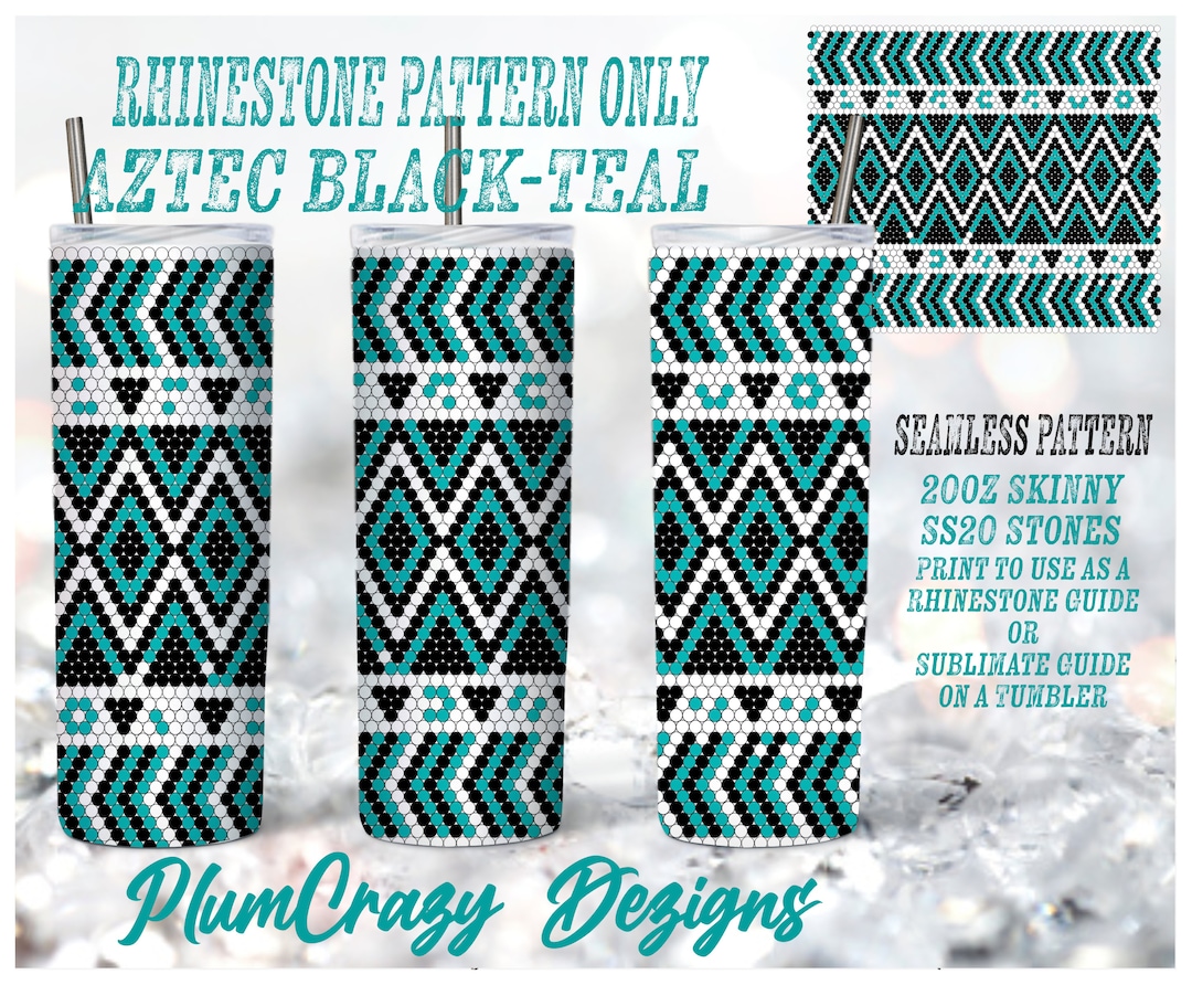 20oz 20ss Aztec Teal Black White Seamless Rhinestone Pattern ...