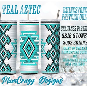 20oz 16ss Teal Aztec Rhinestone Template, Rhinestone Tumbler Pattern, PNG Rhinestone Guide, Sublimation Pattern,