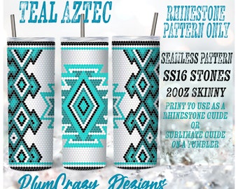 20oz 16ss Teal Aztec Rhinestone Template, Wzór na kubek z kryształkami, PNG Rhinestone Guide, Wzór sublimacji,