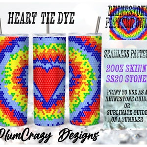 20oz 20ss Heart Tie Dye Rhinestone Template, Rhinestone Tumbler Pattern, PNG Rhinestone Guide, Sublimation Pattern,