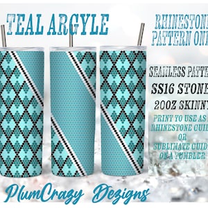 20oz 16ss Teal Argyle Rhinestone Template, Rhinestone Tumbler Pattern, PNG Rhinestone Guide, Sublimation Pattern,