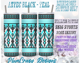 20oz 16ss Teal Aztec Rhinestone Template, Rhinestone Tumbler Pattern ...