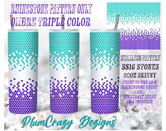 20oz 16ss Ombre Triple Color Rhinestone Tumbler Pattern, PNG Rhinestone Guide, Sublimation Pattern, Rhinestone Template,