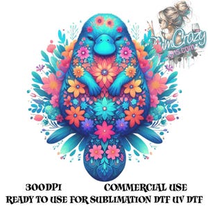 Platypus PNG, Floral Platypus, Cute Animal Png, Flower Art, Digital Download PNG 300 DPI, Wall Art, Clipart