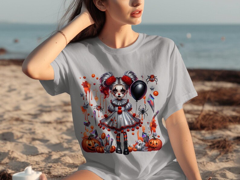 Halloween Goth Doll Tshirt, Creepy Cute Pumpkin Design, Halloween