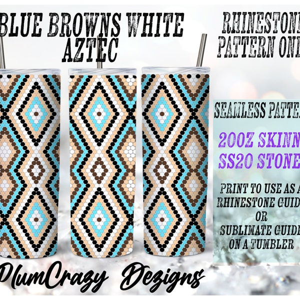 20oz, ss20 Aztec Blue, Brown, White, Black Rhinestone Template, Rhinestone Tumbler Pattern, , PNG Rhinestone Guide, Sublimation Pattern,