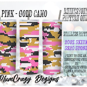 20oz, ss20 Pink Gold Black Camo Rhinestone Template, Rhinestone Tumbler Pattern, PNG Rhinestone Guide, Sublimation Pattern