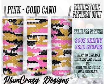 20oz, ss20 Pink Gold Black Camo Rhinestone Template, Rhinestone Tumbler Pattern, PNG Rhinestone Guide, Sublimation Pattern