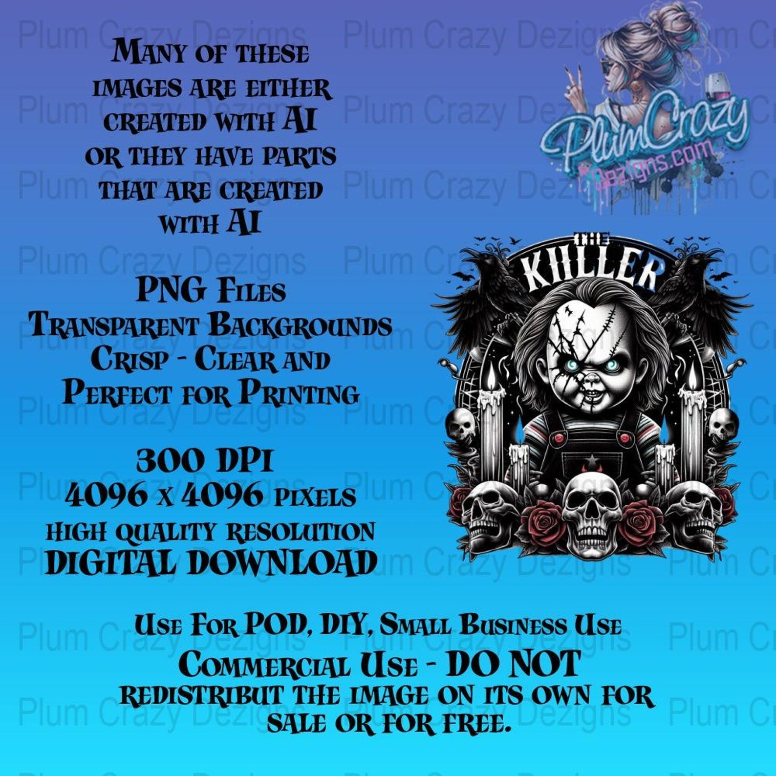 6 Designs, Horror Characters Bundle, Halloween Characters, Digital ...