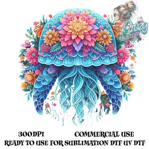 Jellyfish PNG, Floral Jellyfish, Ocean Png, Sea Life Png, Boho Jellyfish, Sublimation Png, Digital Download PNG 300 DPI