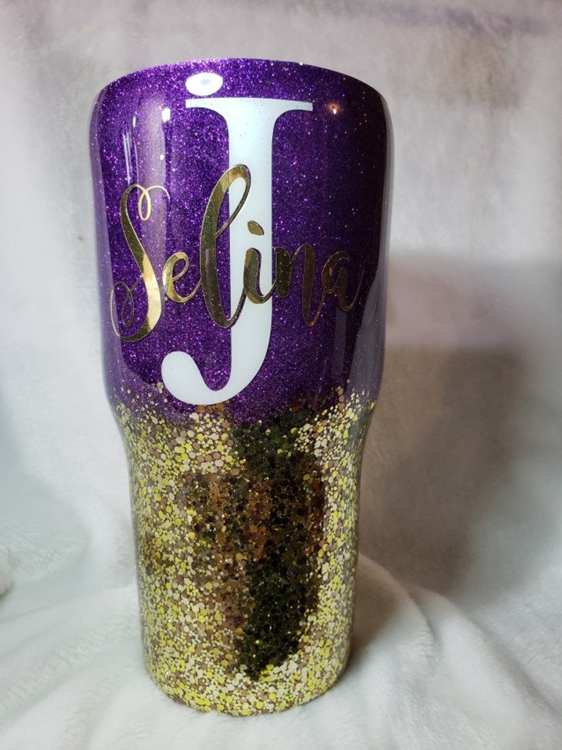 Hot Pink and Gold Glitter Tumbler With Layered Initial and Etsy