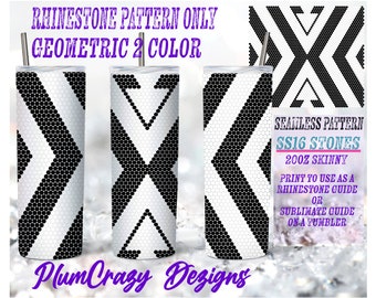 16ss 20oz Geometric Black White Rhinestone Template, Rhinestone Tumbler Pattern, PNG Rhinestone Guide, Sublimation Pattern,