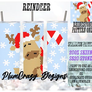 20oz, ss20 Christmas Reindeer Rhinestone Template, Rhinestone Tumbler Pattern, PNG Rhinestone Guide, Sublimation Pattern,