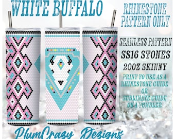 20oz 16ss White Buffalo Aztec Rhinestone Template, Rhinestone Tumbler Pattern, PNG Rhinestone Guide, Sublimation Pattern,