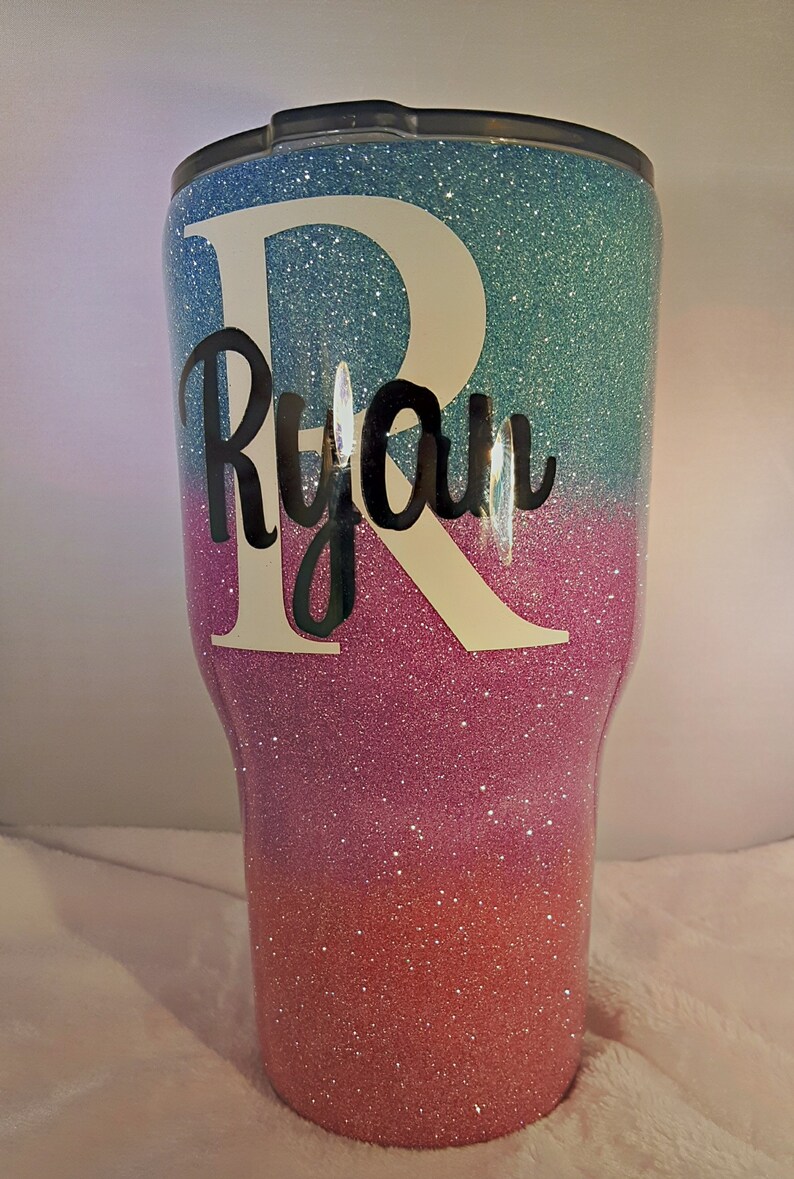 Pink and Gold Glitter Layered Initial and Name Tumbler Any Etsy
