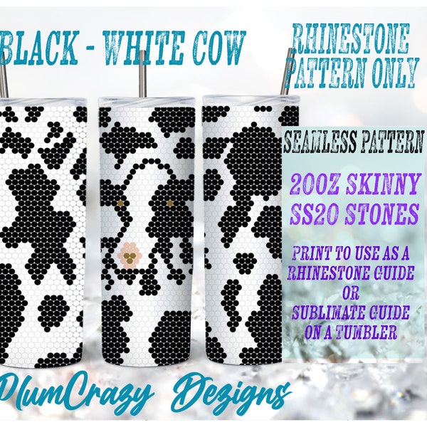 Black and White Cow 20oz SS20 Rhinestone Template, Rhinestone Tumbler Pattern, PNG Rhinestone Guide, Sublimation Pattern