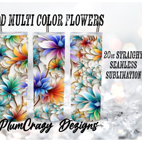 Multi Colored Flower Sublimation Design Tumbler Wrap, 20oz Skinny Straight, Sublimation PNG,