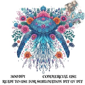 Jellyfish PNG, Jellyfish Clipart, Floral Png, Boho Jellyfish, Ocean Png, Sublimation Png, Digital Download