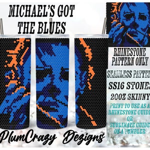 16ss 20oz, Michael&#39;s Got The Blues Rhinestone Template, Rhinestone Tumbler Pattern, PNG Rhinestone Guide, Sublimation Pattern,