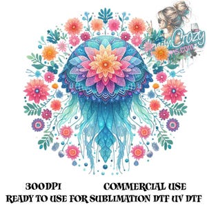 Jellyfish PNG, Jellyfish Clipart, Floral Jellyfish, Boho Floral Jellyfish, Sublimation Png, Digital Download PNG 300 DPI