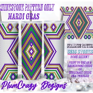 16ss 20oz Mardi Gras Rhinestone Template, Rhinestone Tumbler Pattern, PNG Rhinestone Guide, Sublimation Pattern,