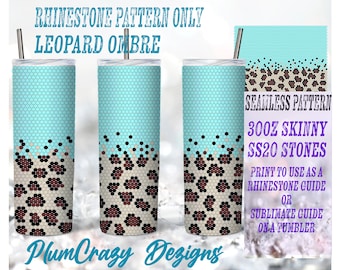 May include: A digital design for a 30oz skinny tumbler featuring a seamless pattern of a leopard ombre design. The design is intended to be used as a rhinestone guide or a sublimation guide for a tumbler.