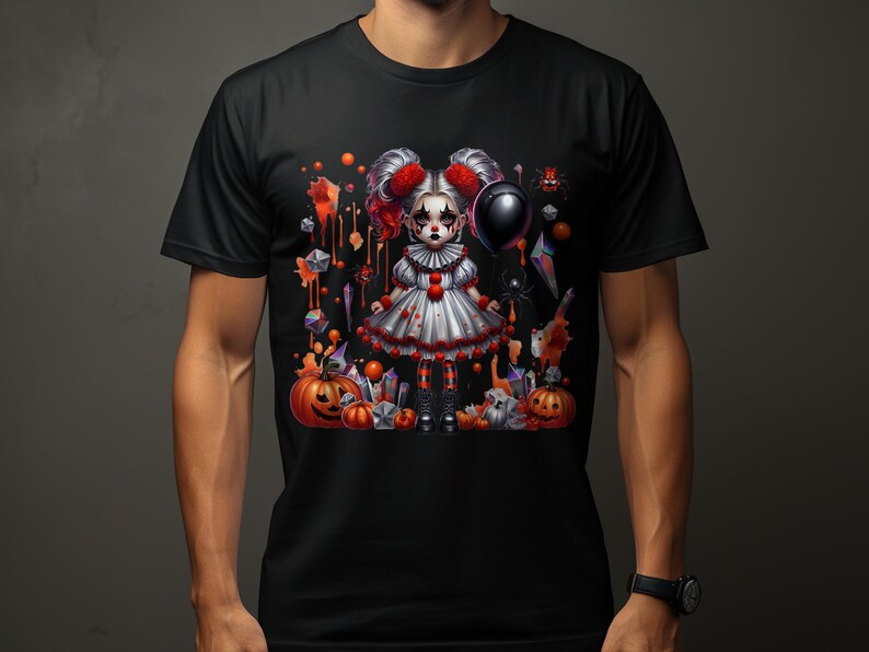 Halloween Goth Doll Tshirt, Creepy Cute Pumpkin Design, Halloween