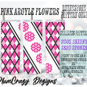 20oz ss20 Argyle Pink Flowers Rhinestone Template, Rhinestone Tumbler Pattern, PNG Rhinestone Guide, Sublimation Pattern,