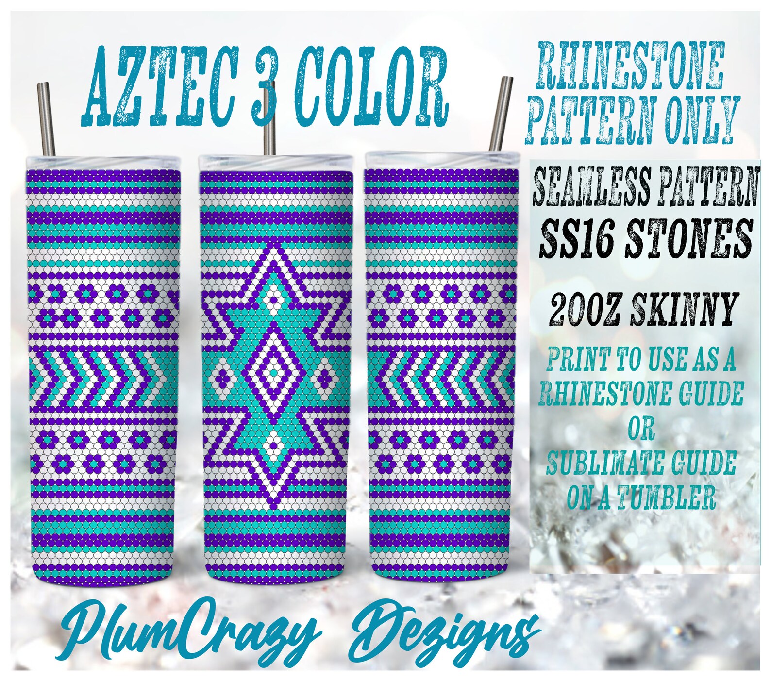 20oz 16ss Aztec 3 Color Rhinestone Template, Rhinestone Tumbler Pattern ...