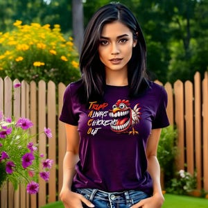 おもしろチキンTシャツ、TACO Trump Always Chickens OutグラフィックTシャツ、漫画チキンユーモア、ユニークなデザインシャツ、斬新な大人用Tシャツ