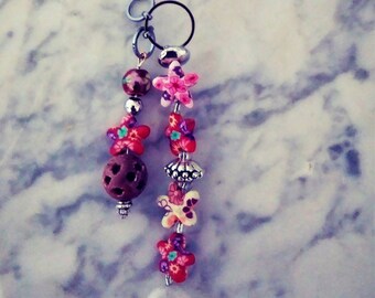 Zipper Pull Keychain Great for all Cat Lovers Crystal in Metal Cage Beads Purse Charm Ceramic Cat Beads