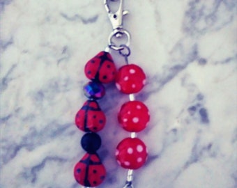 Zipper Pull Keychain Great for all Cat Lovers Crystal in Metal Cage Beads Purse Charm Ceramic Cat Beads