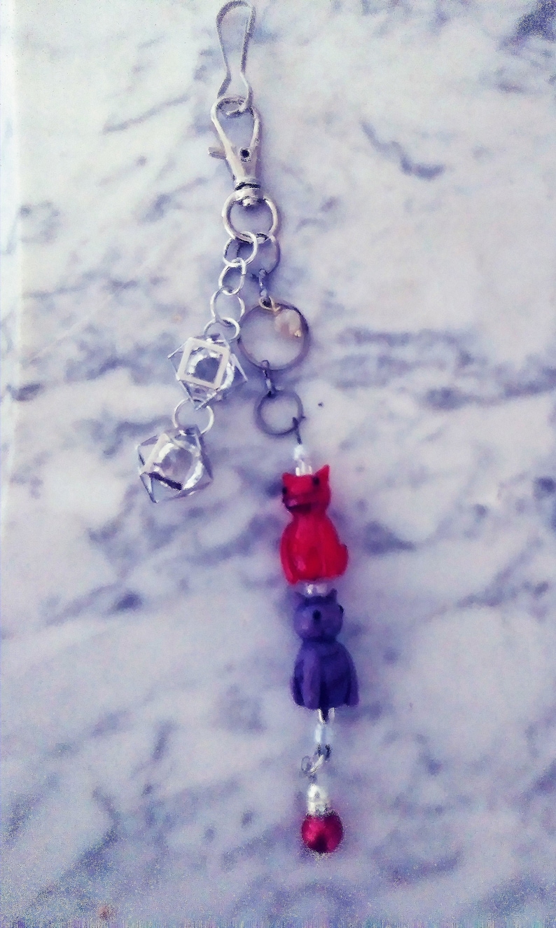 Zipper Pull Keychain Great for all Cat Lovers Crystal in Metal Cage Beads Purse Charm Ceramic Cat Beads
