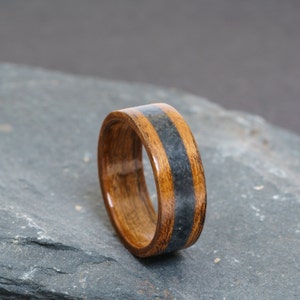 Amazique and Welsh slate ring - exotic African wood and dark Welsh slate. For wedding, anniversary or as a gift.