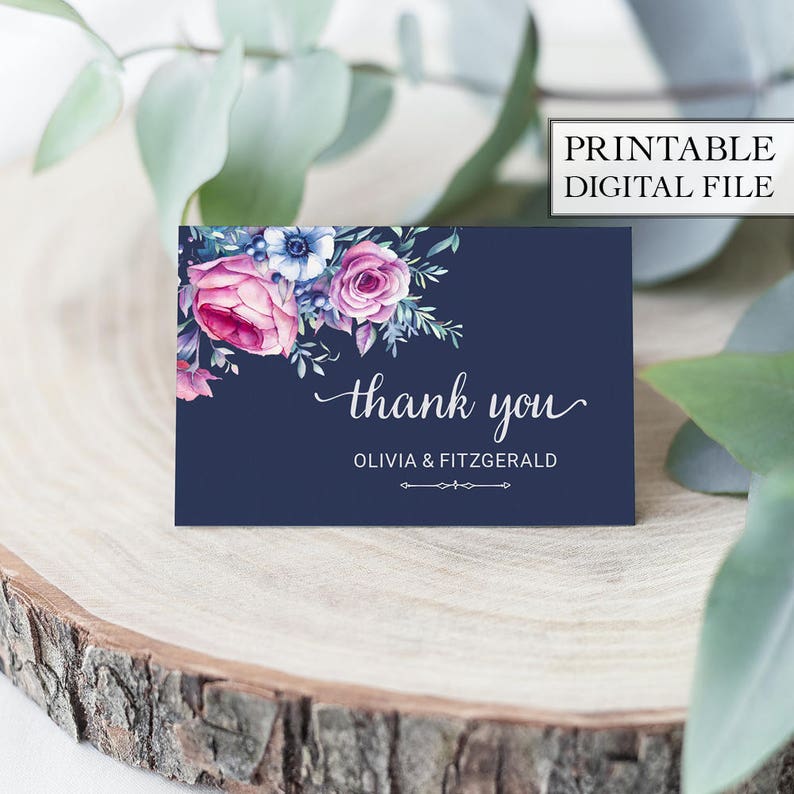 Boho wedding invitation Printable wedding invitation set Navy wedding invitation set Pink floral wedding set Digital wedding invitation