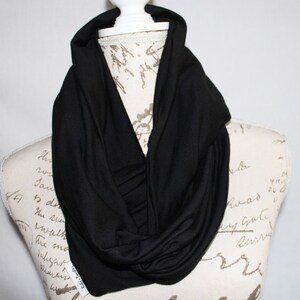 Hidden Pocket Infinity Scarf. Black Double loop Travel Scarf with Hidden Zipper Pocket. Great gift for traveler image 3