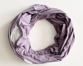 Lilac Infinity Scarf with hidden pocket. lightweight travel scarf. Free Shipping