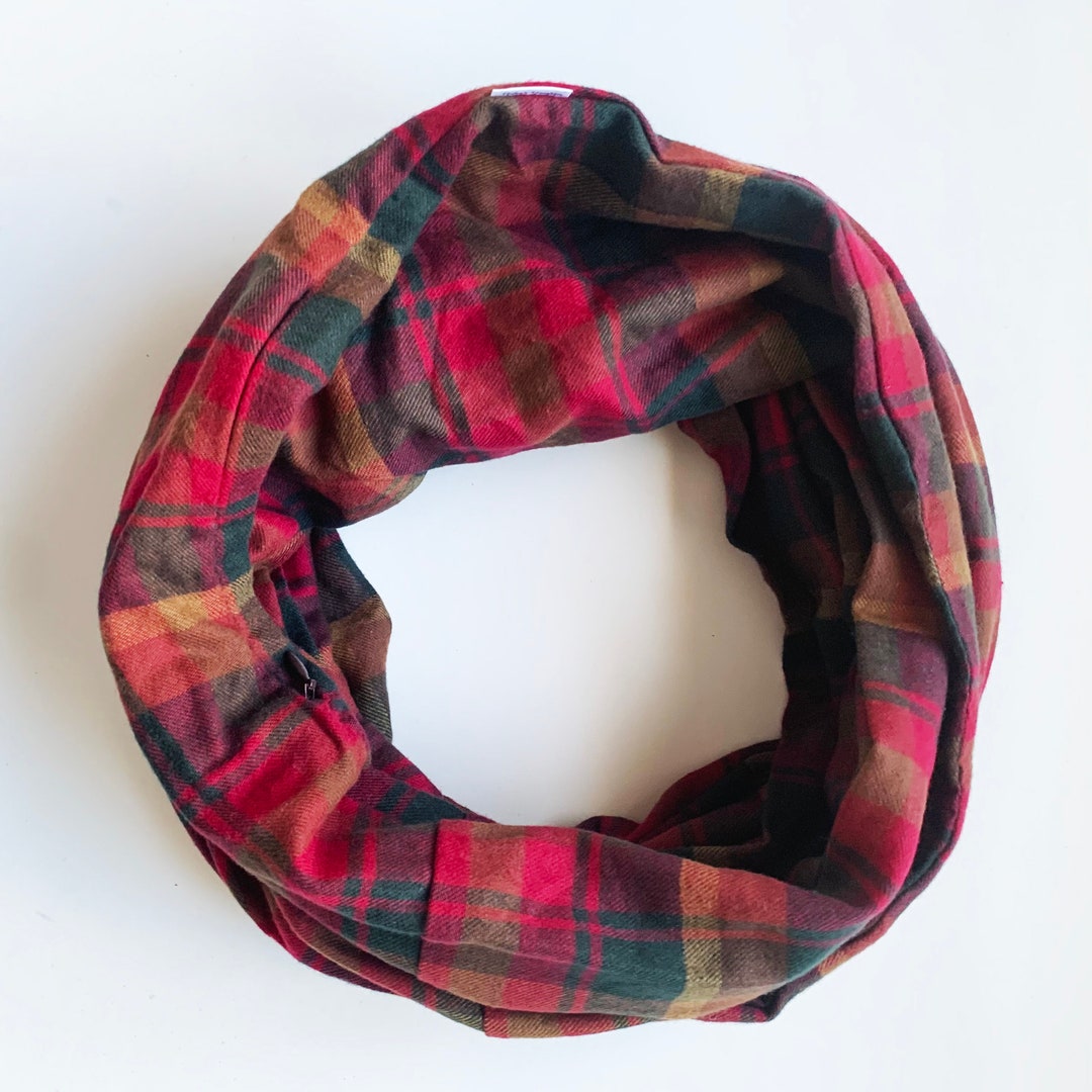 Infinity Scarf With Hidden Pocket for Valuables. Canadian Tartan