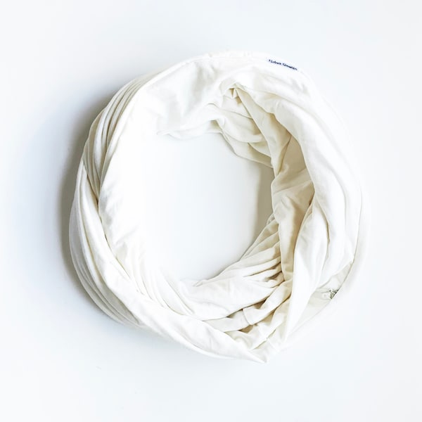 Infinity Scarf with hidden security pocket for valuables.  Ivory Double Loop Scarf with Hidden Zipper Pocket