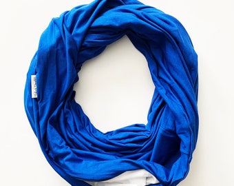 Royal Blue zipper pocket infinity scarf.  Electric Blue double wrapped infinity scarf with hidden pocket