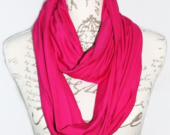 Fuchsia Infinity Scarf with Hidden Zipper Pocket, Travel Scarf