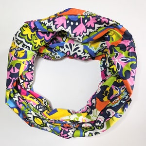 Infinity Scarf with hidden security pocket for valuables.  Vibrant Paisley Print Light Weight Poplin, Hidden Zip Pocket Scarf