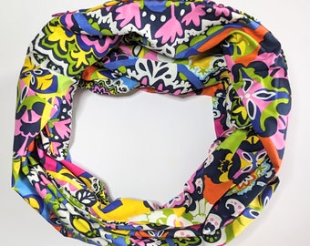 Infinity Scarf with hidden security pocket for valuables.  Vibrant Paisley Print Light Weight Poplin, Hidden Zip Pocket Scarf