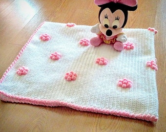 crochet pattern for baby - crochet baby blanket with pink flowers pdf pattern - instant download crochet - PDF crochet pattern