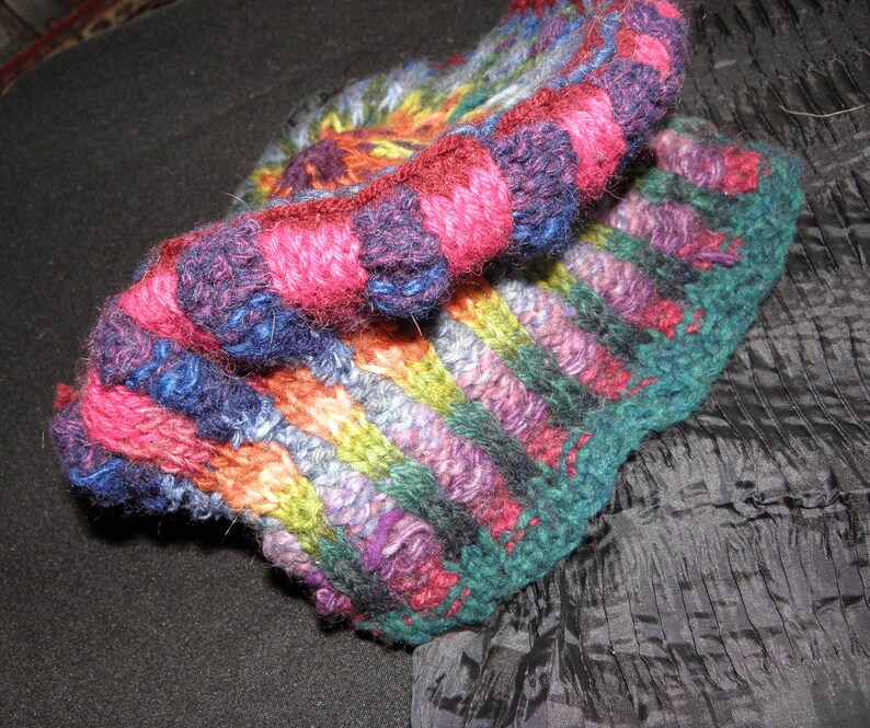 this unusual slouchy star medallion topped wool hat is very original Hand knitted with hand dyed wool FREE shipping in NA