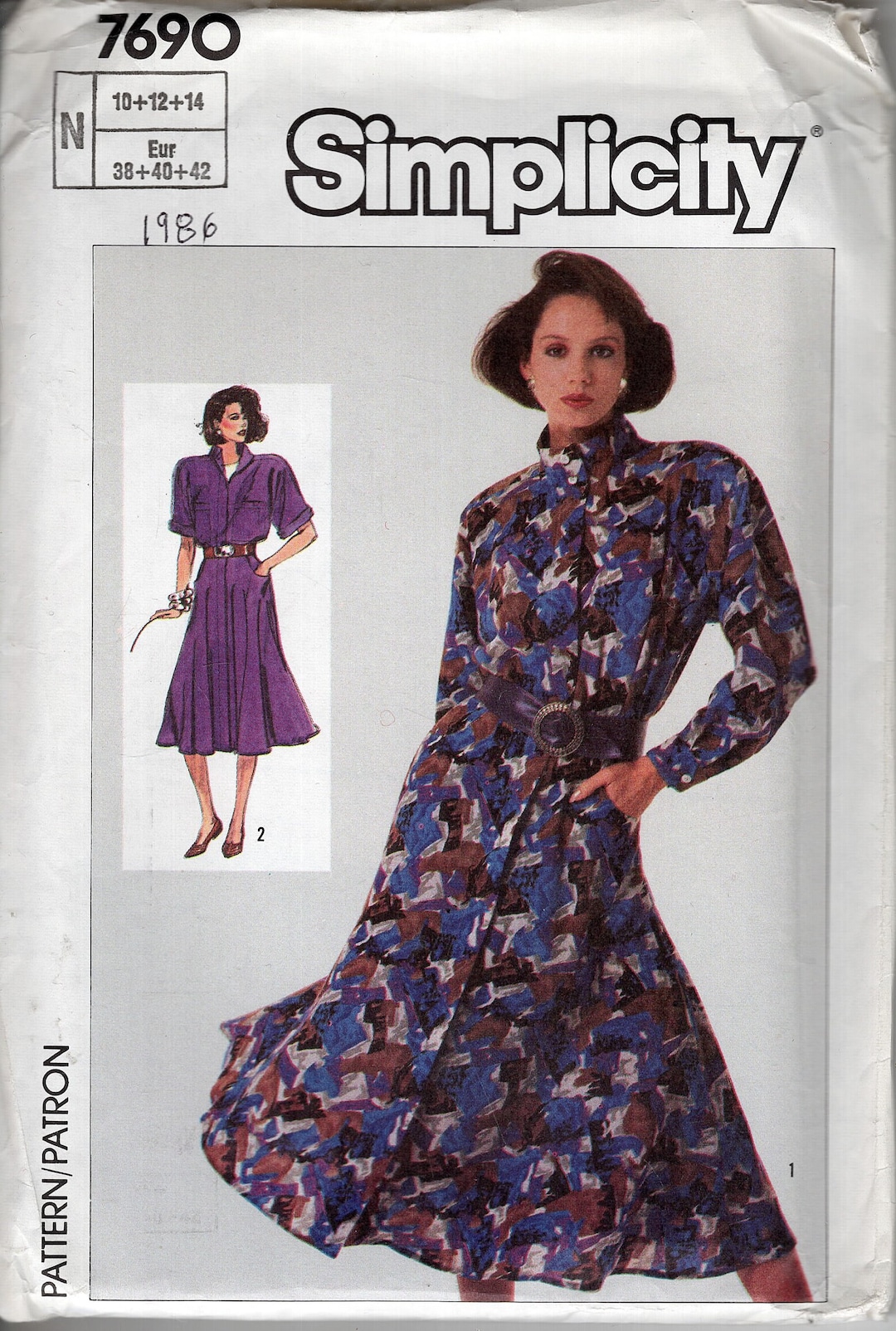 Vintage 1986 New UNCUT Dress Pattern Size 10 to 14, Simplicity 7690 ...