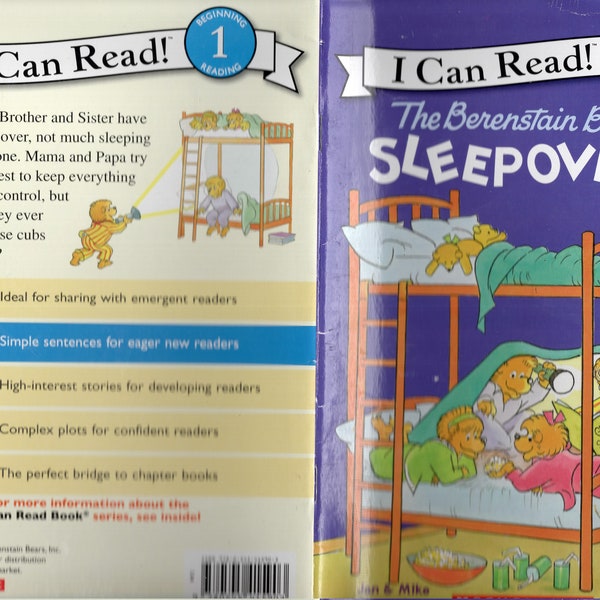 The Berenstain Bears Sleepover I Can Read,Level 1,2009 Scholistic, inexpensive shipping,learning to sound out words and read full sentences.