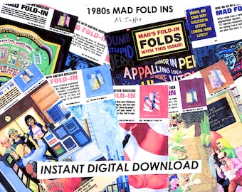 Vintage 1980er Jahre, Mad Magazine, Fold Ins, Batch 4, Al Jaffee, PDFs, digitaler Download, 9 Cover, bei 50 Prozent, Satire