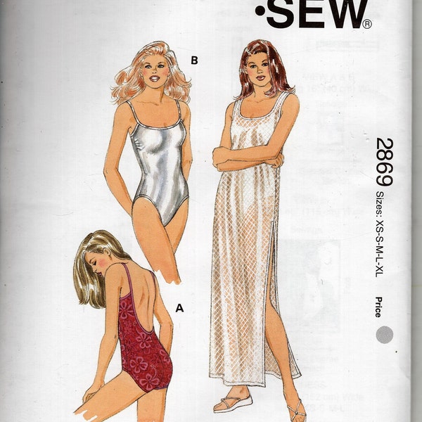 2000 NEW unopened, Kwik Sew 2869, Ladies, 1 piece swim suit, shelf bra, 2 leg openings, tank dress, sent tracked parcel