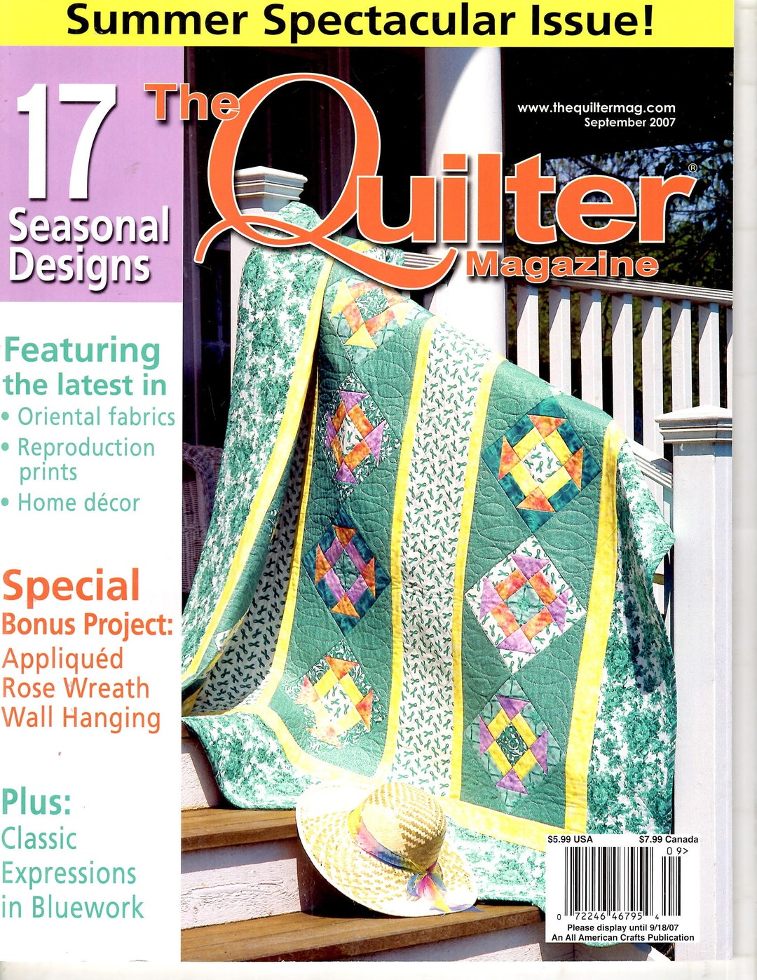 The Quilter Magazine, Sept 2007, 17 Seasonal Designs, Applique Rose